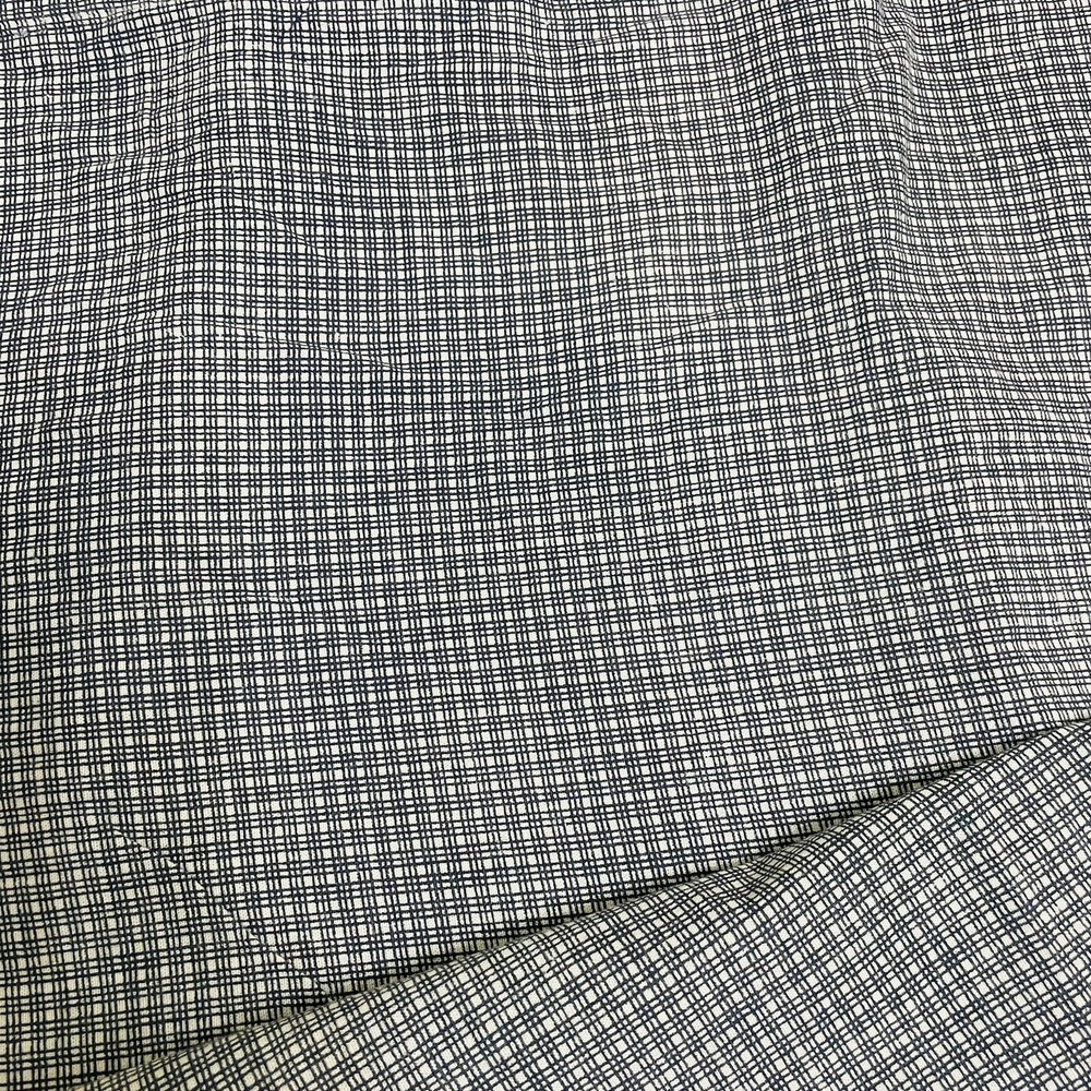 Cotton Fabric White Dark Blue Stripes Check Plaid 3 5/8 yards x 42″ Quilters