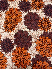 Polyester African Wax Prints Fabrics-Orange Dark Brown Cream Black