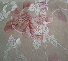 3.25 yd x 58″wPolyester Crinkle Fabric PeachyTan Pink Floral Shiny Emboss Design