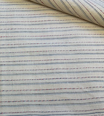 BLUE & RED STRIPE ON BEIGE COTTON–BY THE YARD