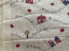 Vtg 1 Yd Beige Red Blue House Hearts If You Use It Quilt FABRIC