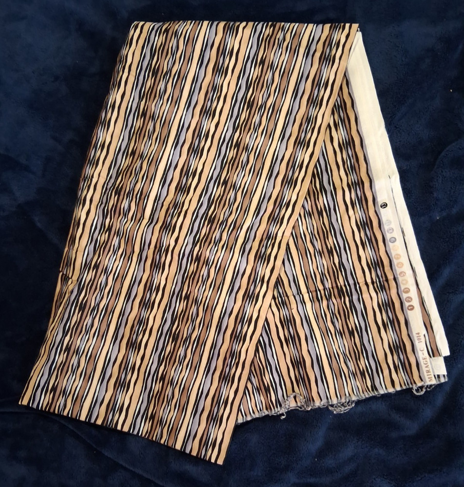 Timeless Treasures Mirage Tan Beige Black Wavy Stripe Cotton Fabric 2 Yards