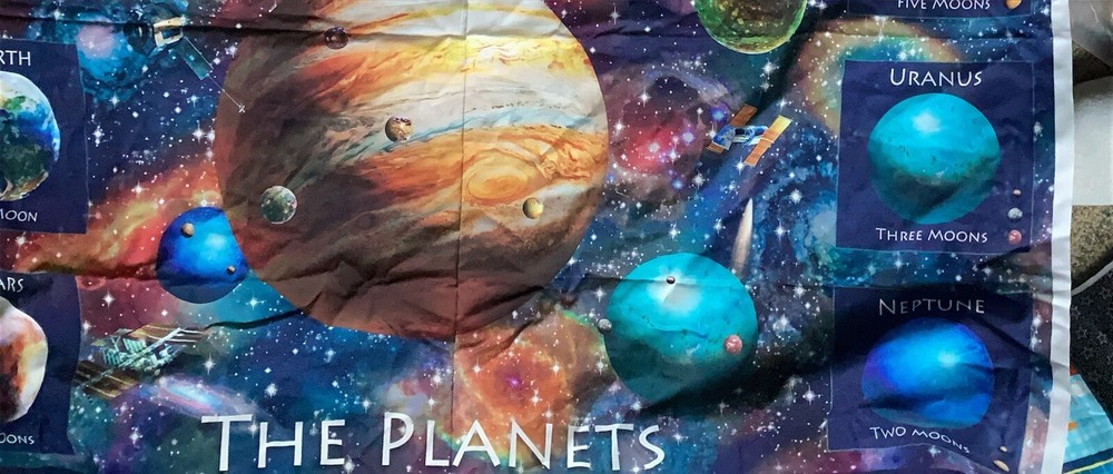Large Outer Space Quilt Panel W/ Individual Planet Blocks.