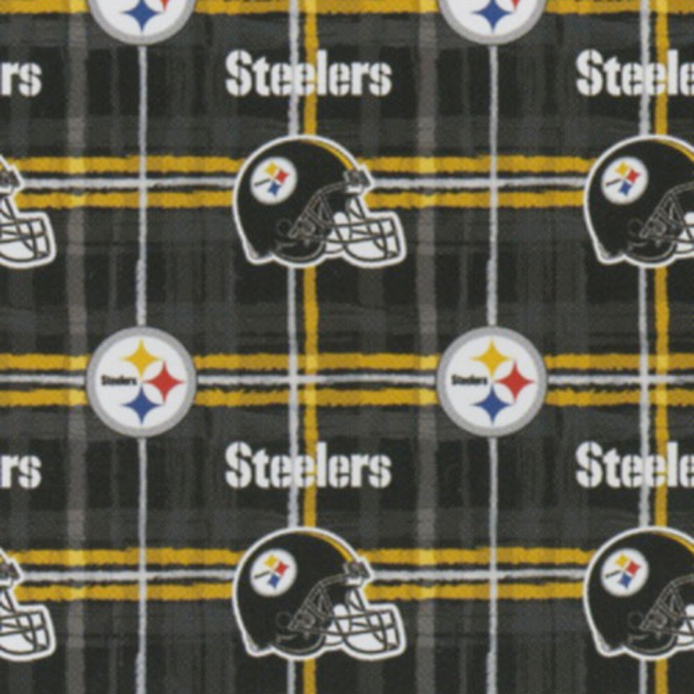 15 Inches NFL Pittsburgh Steelers Logo Helmet Plaid Cotton Flannel Fabric