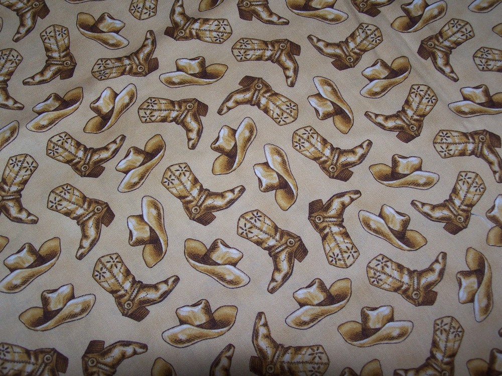 western – Cow boy boots and hats Cotton Fabric 9″x21″ Fabric scrap