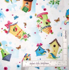 Birdhouse Butterfly Bird Garden Flower Toss Cotton Fabric QT Blessed By The Yard