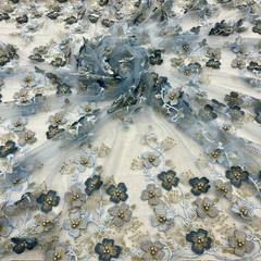 3D Floral Lace Fabric – Luxury Embroidered Bridal Mesh Material VT-36 by Yard