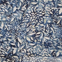 BonEful Fabric FQ Cotton Quilt Blue Cream Flower Tone BATIK Swirl Scroll Small S