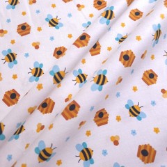 Bee Hive Toss Bumblebee Honeycomb White Multi Cotton Fabric 44″ By The Yard