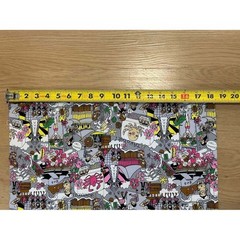 Japanese Fabric Osaka Kyoto Novelty Print Grey Pink 18×45 Cotton Remnant