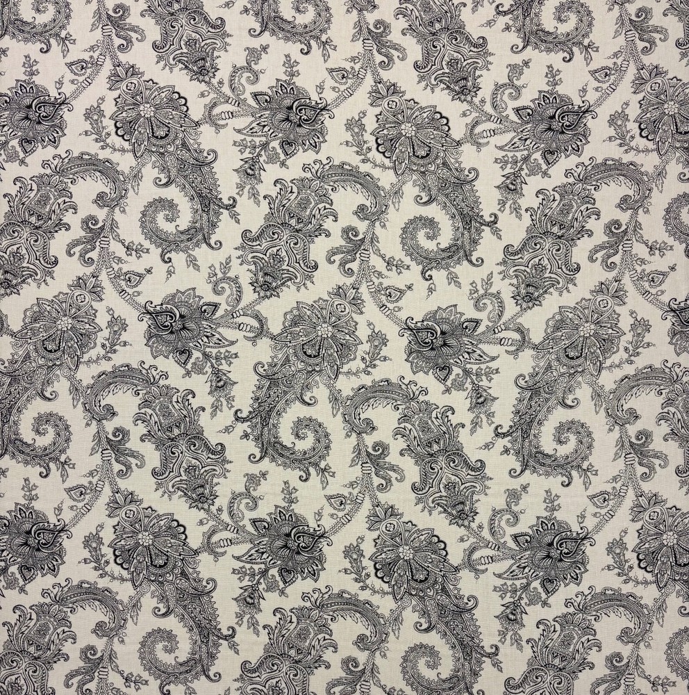 RALPH LAUREN DERWENT PAISLEY ECRU MEDALLION BLACK 100% LINEN FABRIC BY YARD 54″W