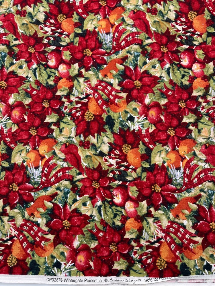 WINTERGATE POINSETTIA #CP32876 By Susan Winget Christmas Fruits Flowers 1.66 yds