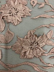Nina DARK MAUVE Polyester 3-D Floral Embroidery on Mesh Lace Fabric by the Yard