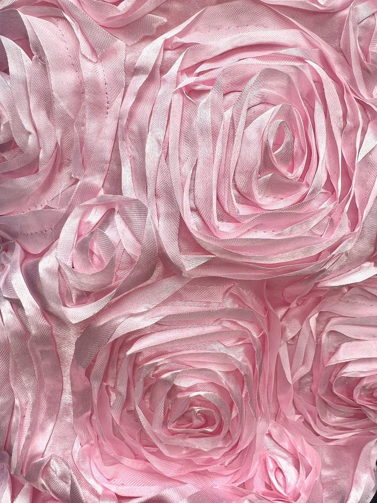 Paige LIGHT PINK 3D Floral Polyester Satin Rosette Fabric by the Yard – 10028
