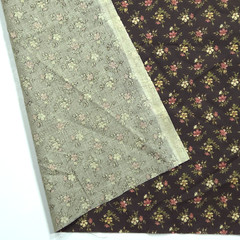 VTG Calico Ditsy Tiny Flowers Pink Cream Green On Brown Cotton Fabric BTY Granny