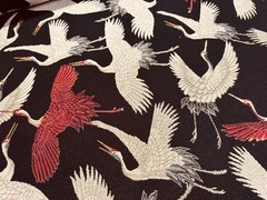 Crane Bird Gobelin Tapestry Upholstery Cushion Woven Fabric Black – 140cm Wide