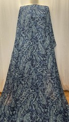 100% Silk Batiste Indigo Blue Paisley Print Fabric By The Yard 54 Inches Wide