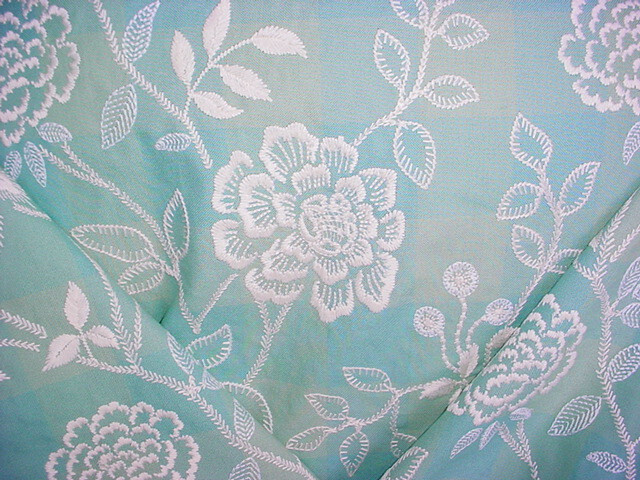 6-1/2Y Brunschwig Fils 8013112 Kinevine Embroidery Aqua Floral Upholstery Fabric