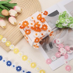 5 Yards 1 Inch Wide Delicate Floral Edge Lace Trim, Orange-White