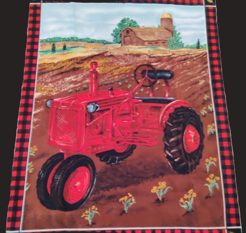 Red Farm Tractor Fleece Fabric Panel 49″ x 64″ Barn Farm Sewing Crafts Blanket