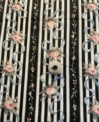 Floral on Black and White Stripe Fabric by the yard, 45” wide, cotton