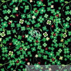 BonEful FABRIC FQ Cotton Quilt Green Black Red Ladybug Gold Leaf Metallic Small