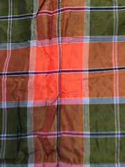 Vintage Thai Silk Plaid Fabric Orange, Green, Navy Lrg Scale 1.9 yrd x 43″ wide