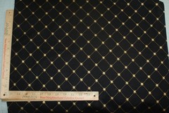 Stars Gold Highlights Grid Pattern Black Background Cotton Fabric 26 x 42W Quilt