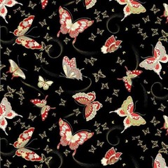 Asian – Kyoto Garden – Colorful Floating Butterflies-CM1668-Black – By Half Yard
