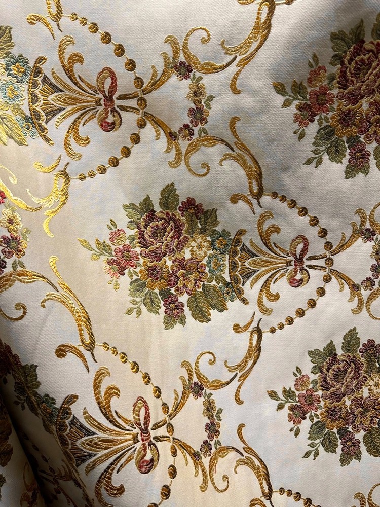 BEIGE GOLD Multicolor Floral Upholstery Drapery Brocade Fabric (54 in.) Sold BTY