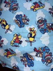Airplanes on Sky Blue Background Flannel with monkey 4-1/2 yds x 44