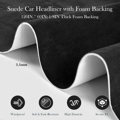 Black Suede Headliner Fabric, 120″ L×60″ W Car Headliner Material, Tela Para Tap