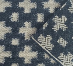 100% Wool Sweater Knit Fabric by the Yard Cross Pattern Navy Beige 4/18