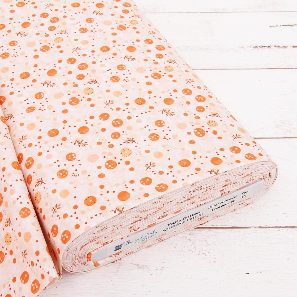 Threadart Cotton Quilting Fabric By The Yard – Vintage- Coral Dots