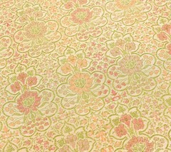 Sushila Vintage Golden Sari Remnant Scrap Pure Silk Floral Woven Craft Fabric
