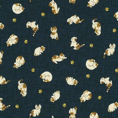 Feline Drive Fabric KASURI Cats Navy Sevenberry Robert Kaufman Sold by the Yard