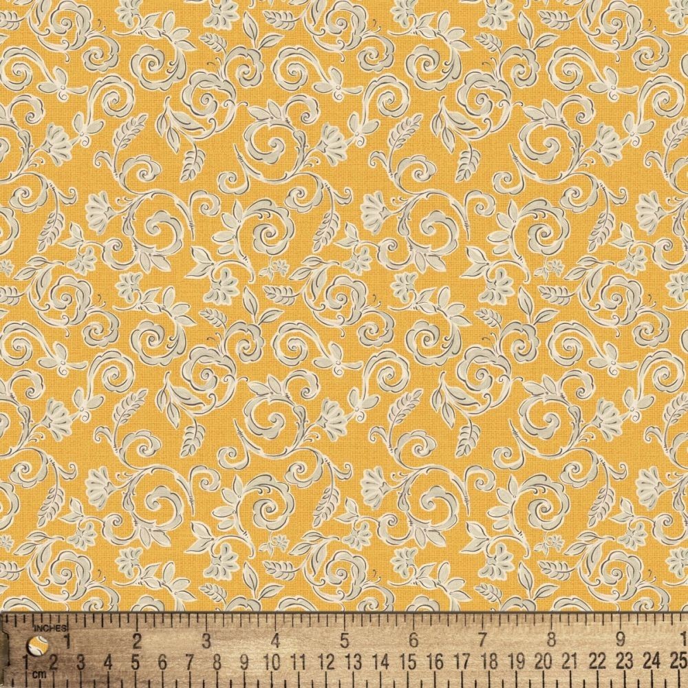 David Textiles – Yellow Floral Scroll 1 Yard Cut (36″x44″) 100% Cotton