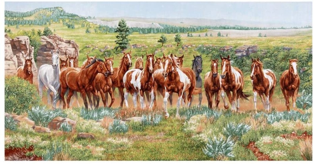 23″ Fabric Panel | Elizabeth’s Studio Wild & Free Horse Meadow Scene
