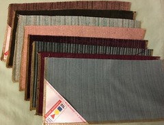 UPHOLSTERY FABRIC SAMPLES, LOT 5 – 8 Pieces, Various Stripes, Solids 6×12″