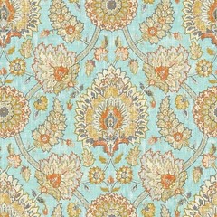 Ballard Designs Nicolette Sky Geometric Palmettes Fabric Linen Blend 35″x35″