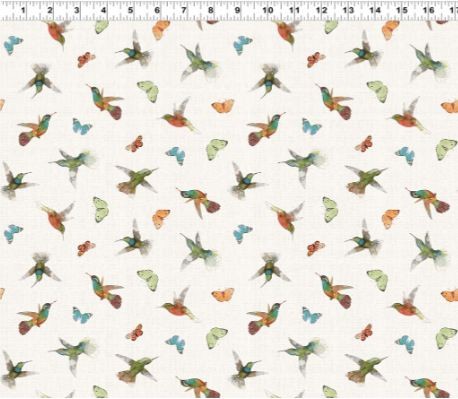 Cotton Hummingbird Days Birds Butterflies Allover Fabric Print by Yard D136.25