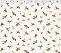 Cotton Hummingbird Days Birds Butterflies Allover Fabric Print by Yard D136.25