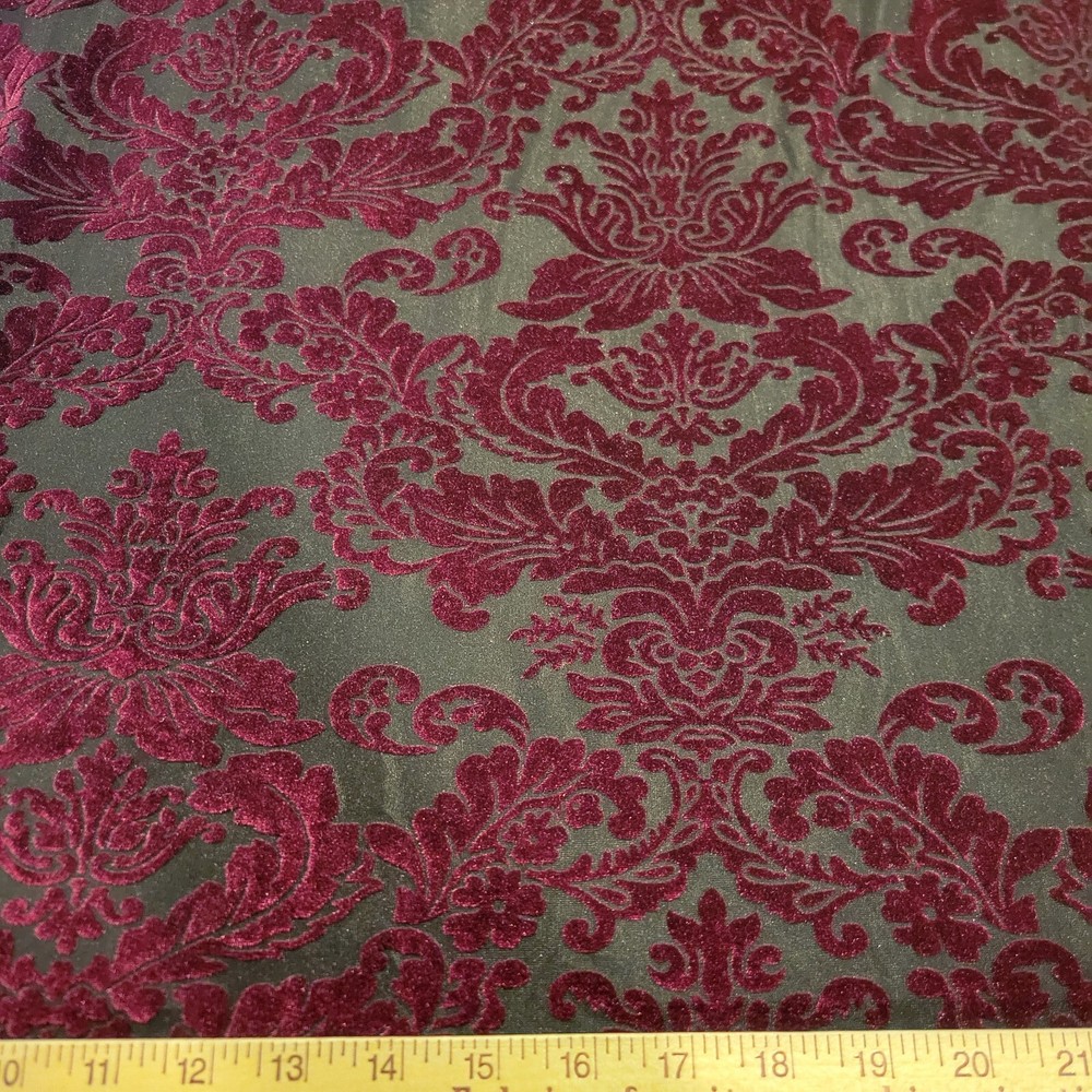 Magenta on Black Velveteen Devore Burnout w/ Victorian Flourish Pattern