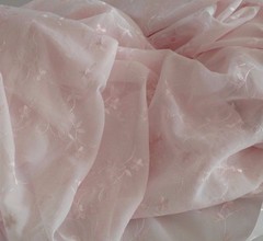 Discount embroidered pink Voile 110″ wide by yard. Semi sheer. Free swatches.