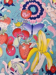 Alexander Henry Fabric Afternoon Delight 2008 Blue Cotton Fruit 1 Yard