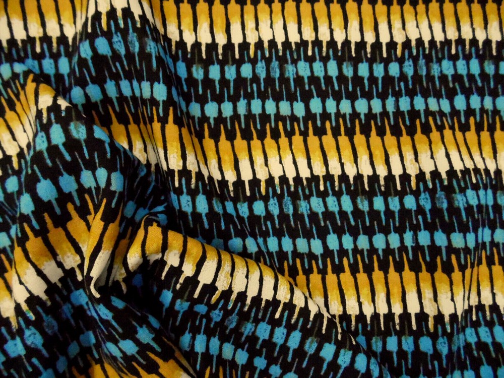 Discount Fabric Challis Rayon Apparel Tribal Orange Blue White Black F32