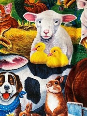 3.5 Yd. Farm Animals Dogs Horses Cows Sheep Cats Roosters 42″ Wide Cotton Fabric
