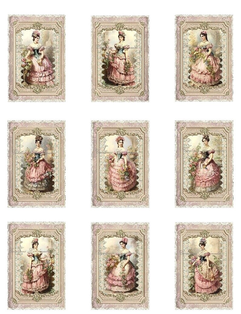 Vintage French Fashion Ladies E MULTI-SIZE SET Cotton Fabric Quilt Blocks