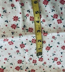 VTG Christmas Holiday Fabric Holly Poinsettia & Red Dots On White BTFQ