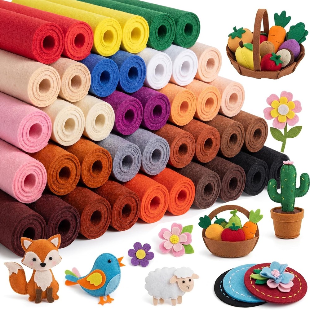 40 Rolls Felt Sheets 8×35 Inch 20 Assorted Dark Colors Sewing Craft Fabric